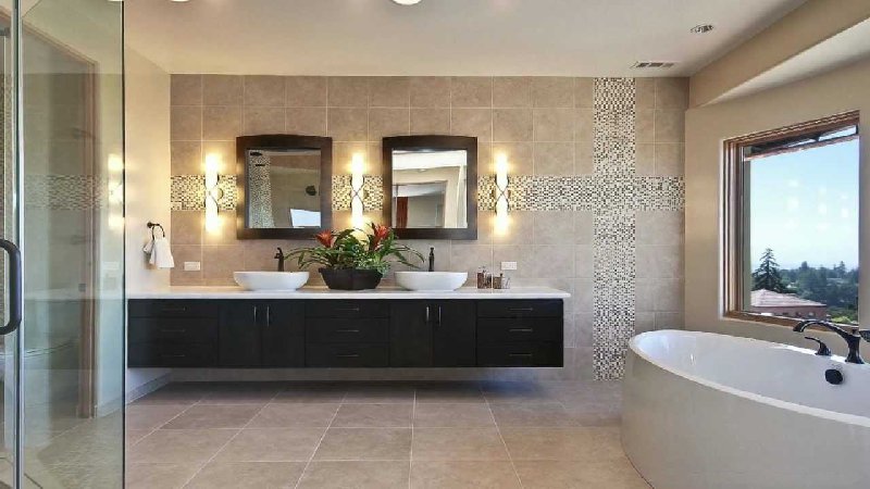 Master bathroom remodel with double vanity and soaking tub